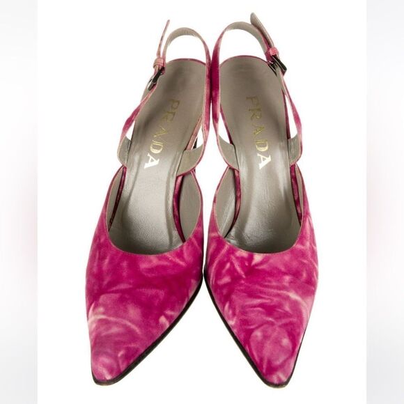 Prada Vintage Pink Suede Tie-Dye Pointed Slingback Pumps size 37.5 - Picture 1 of 11